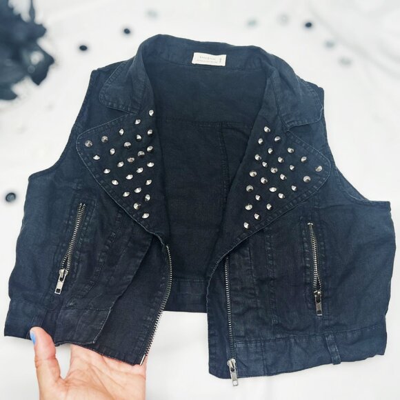 Love Tree Womens Sleeveless Vest, Black Denim Studded Zipper Vest Size Large - Picture 12 of 17